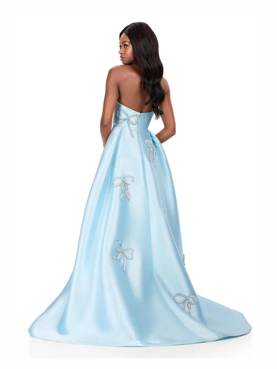 Red maxi prom dress, alternate view showing the full-length profile