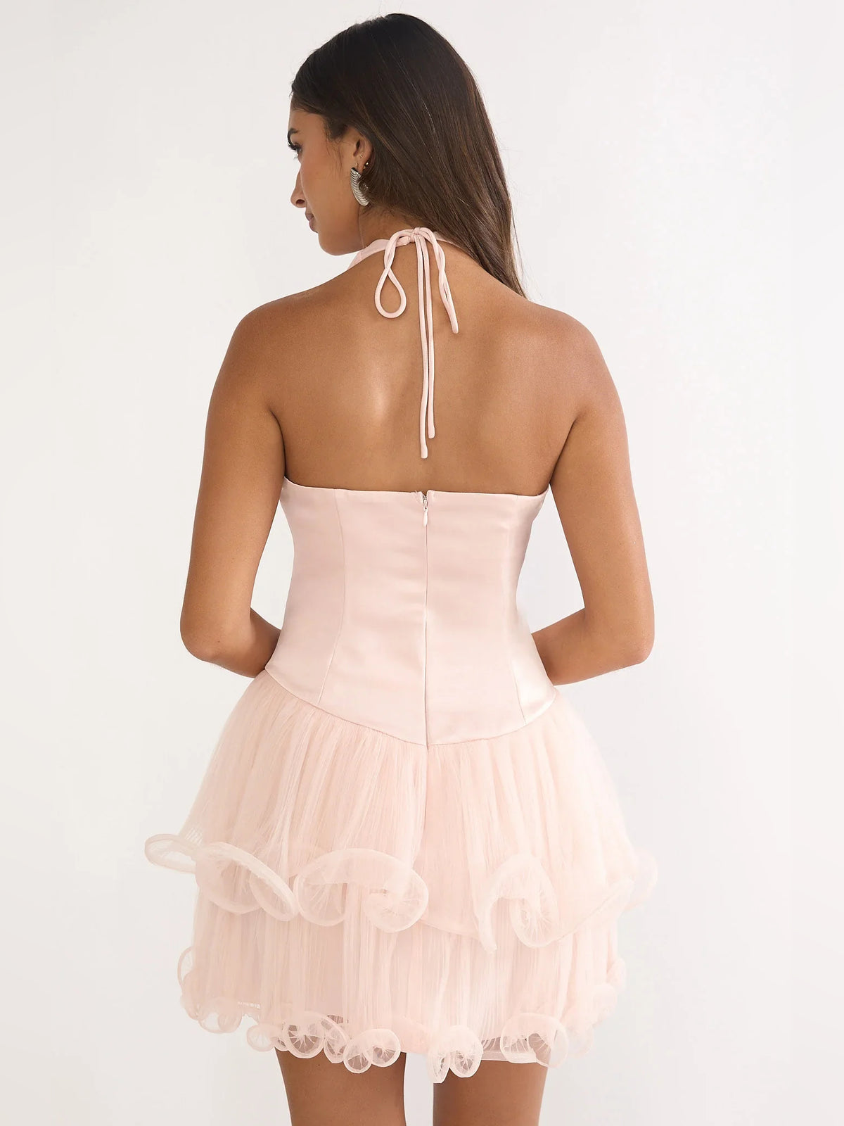Ivory mini homecoming dress, alternate view showing the full-length profile