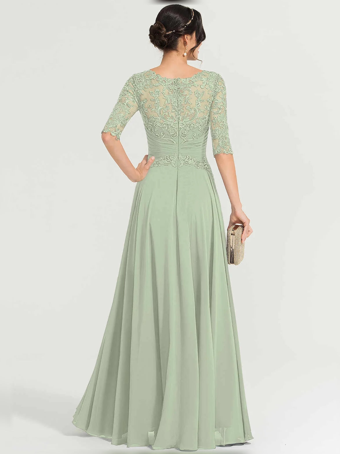 Dark Navy maxi mother of the bride dress, alternate view showing the full-length profile
