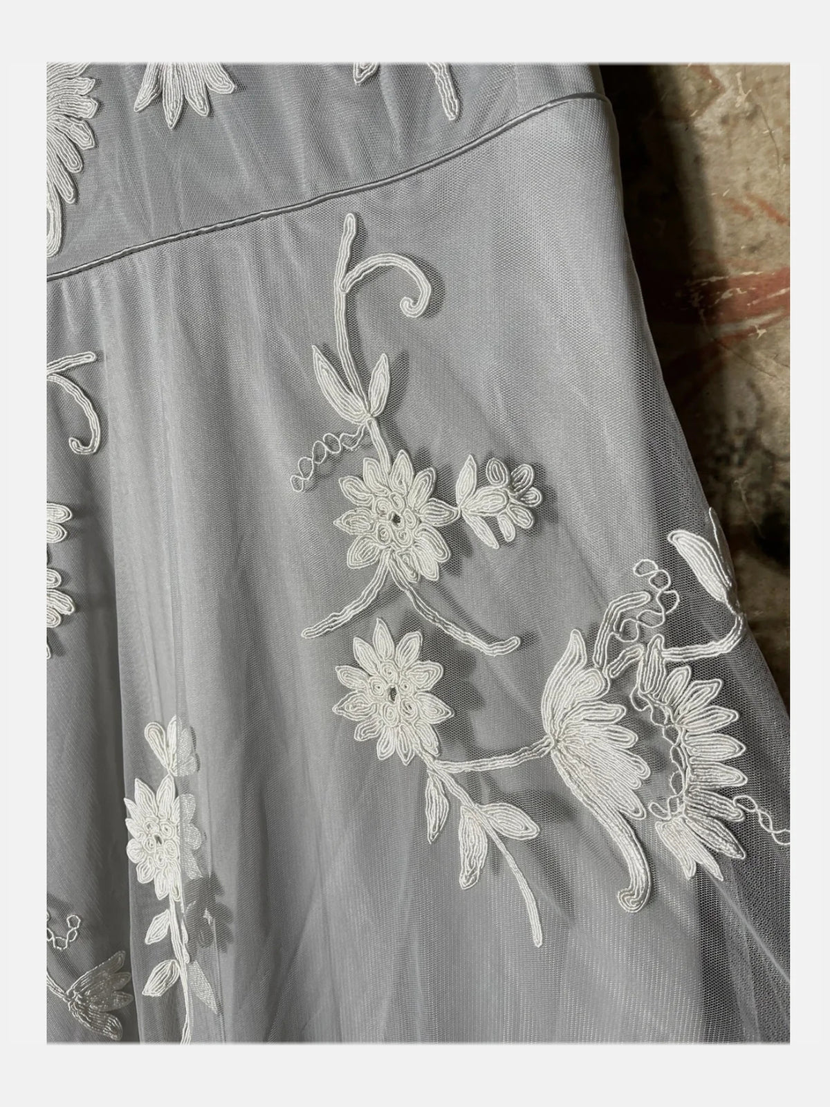 Light Gray maxi prom dress, alternate view showing the full-length profile