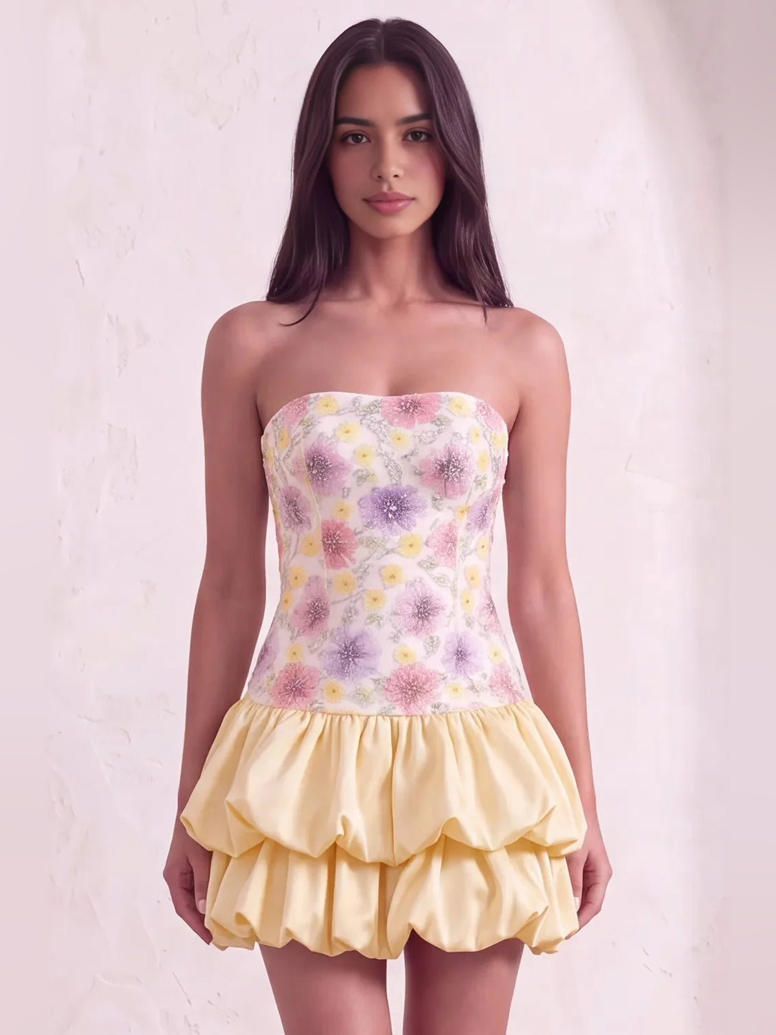 Pink mini homecoming dress, alternate view showing the full-length profile