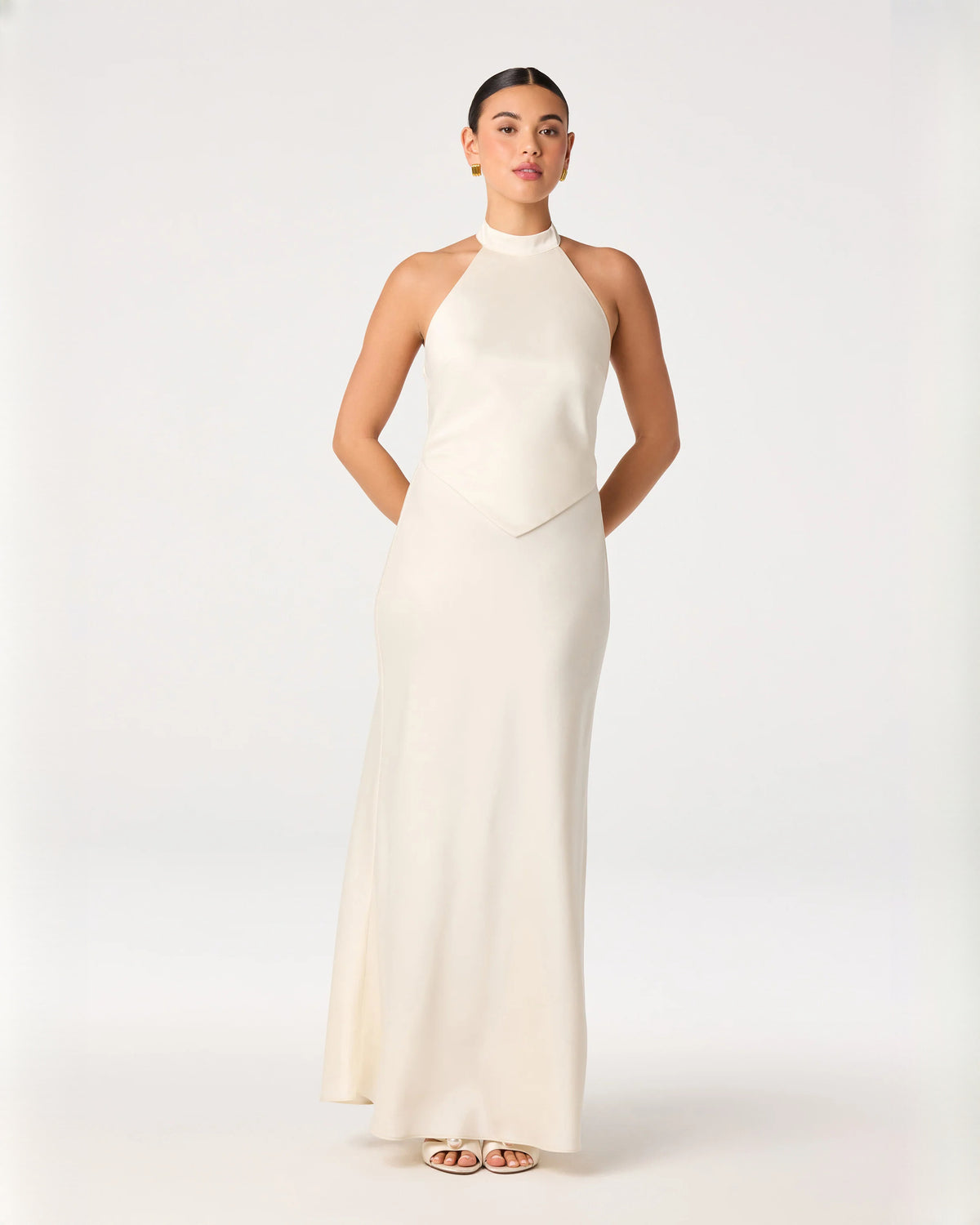 halter neck satin a-line maxi bridesmaid dress - image 6