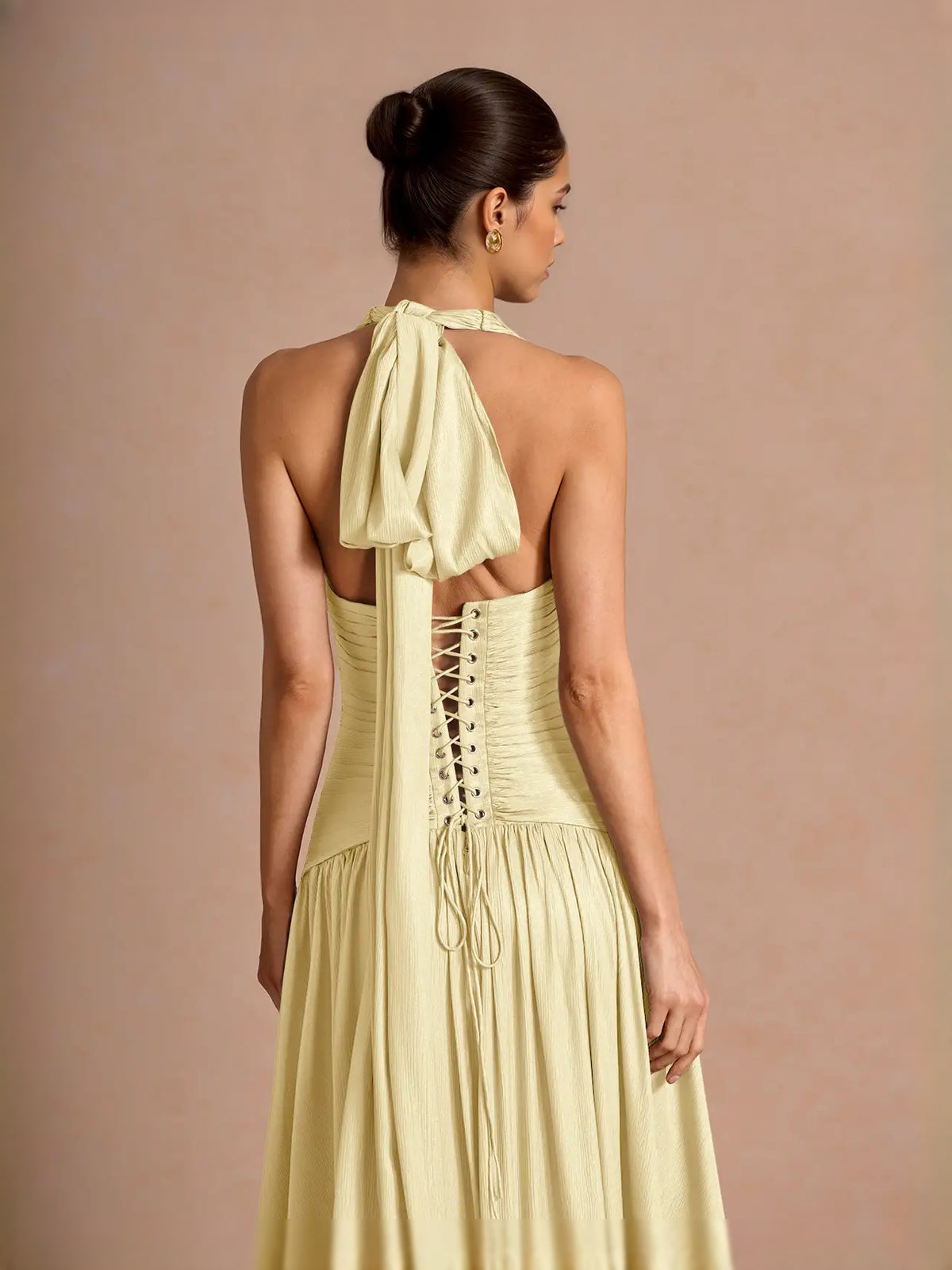 Pale Lemon maxi prom dress, alternate view showing the full-length profile
