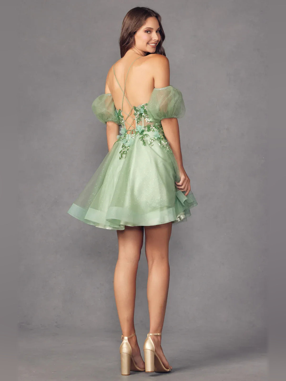 Lilac short homecoming dress, alternate view showing the full-length profile