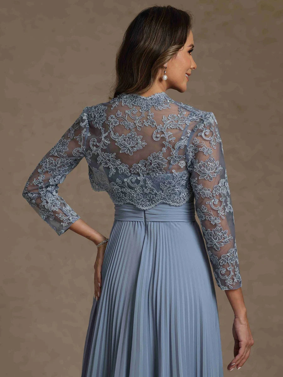 Dusty Blue floor-length mother of the bride dress, alternate view showing the full-length profile