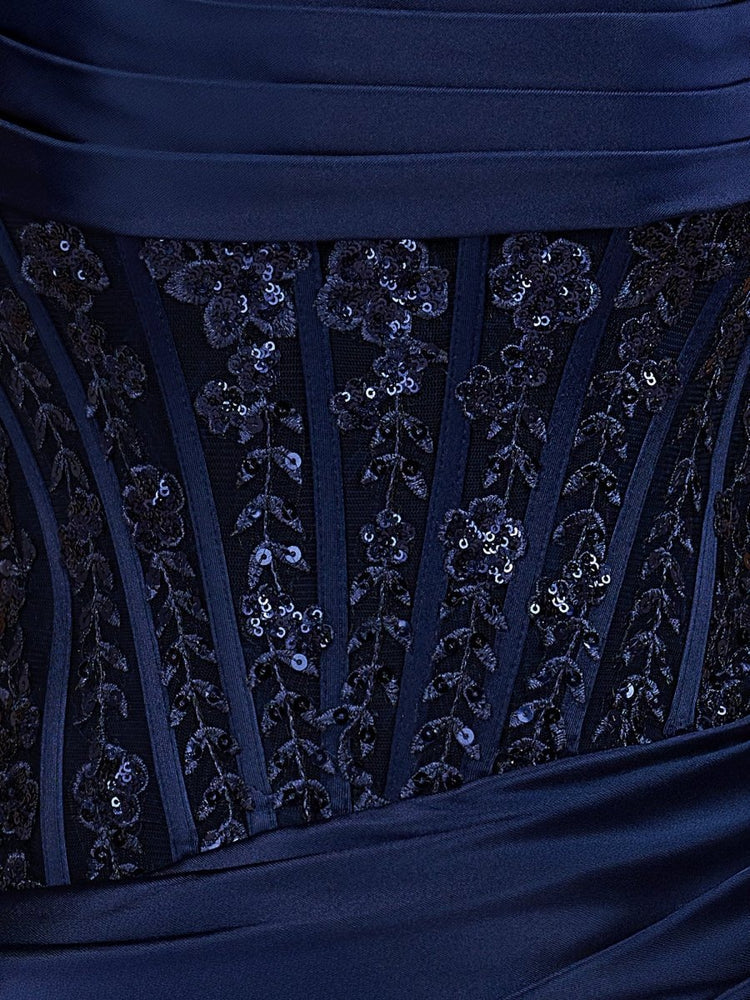 Navy Blue mini homecoming dress, alternate view showing the full-length profile