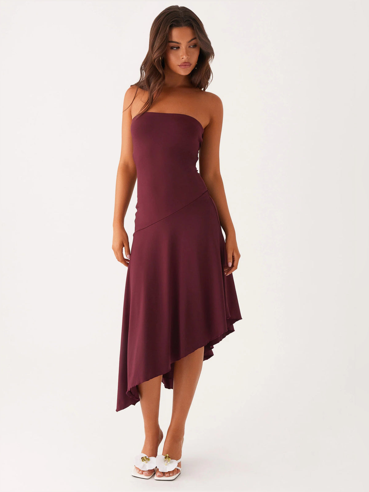 Mulberry midi formal dress, alternate view showing the hem