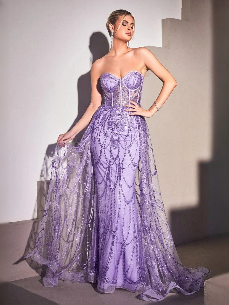 Lavender floor-length prom dress, alternate view showing the full-length profile
