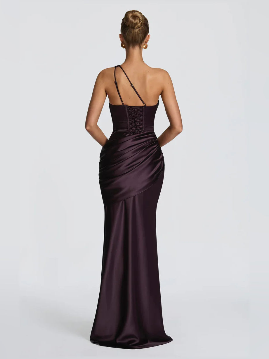 Olive Green a-line floor-length formal dress with cutout detail, alternate view showing the hem