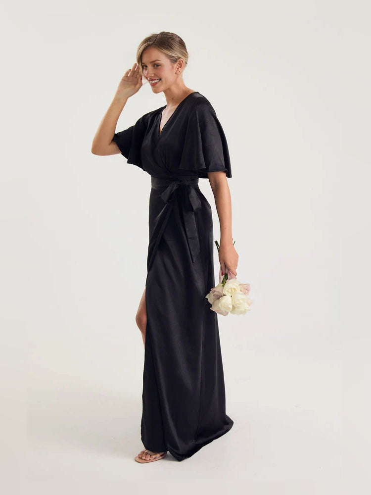 Black floor-length bridesmaid dress, alternate view showing the full-length profile
