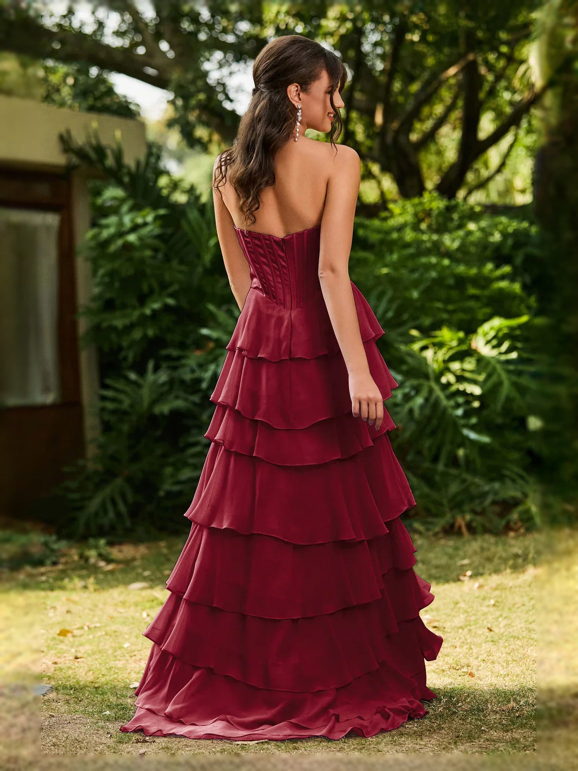 Lilac maxi prom dress, alternate view showing the full-length profile