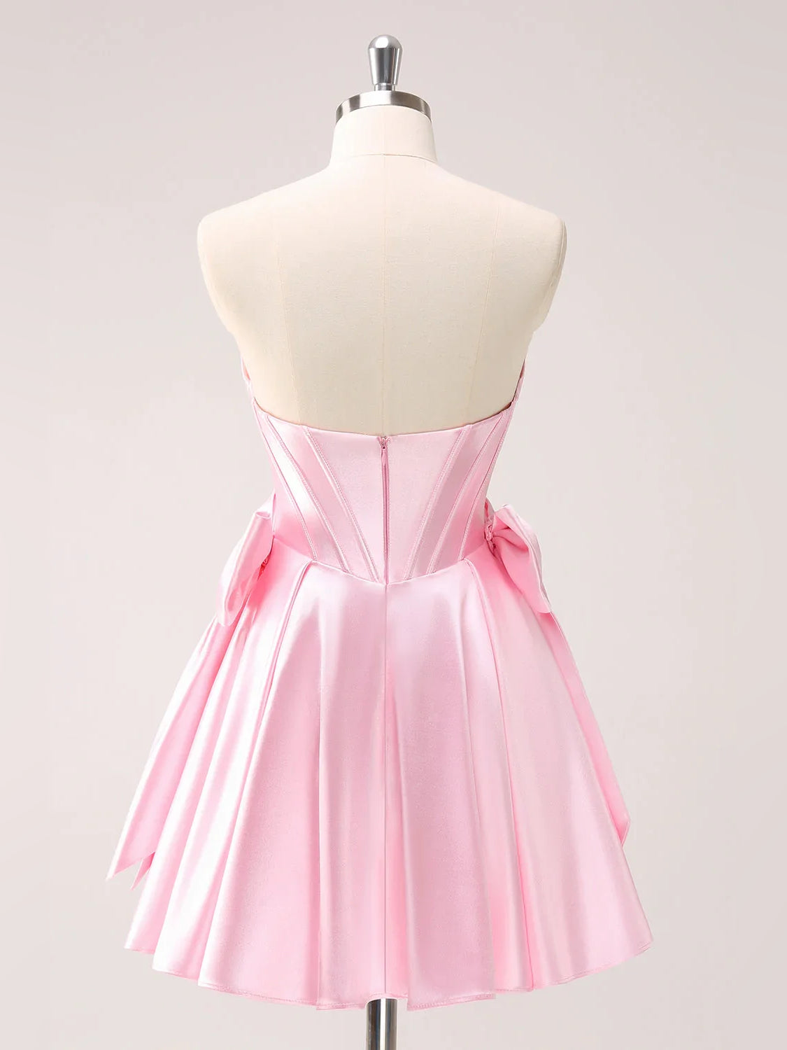 Pink short homecoming dress, alternate view showing the full-length profile