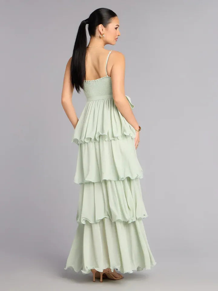 Ivory maxi prom dress, alternate view showing the full-length profile