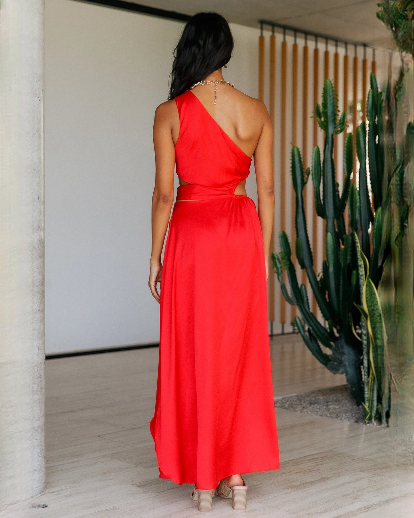 sleeveless satin a-line maxi bridesmaid dress - image 6
