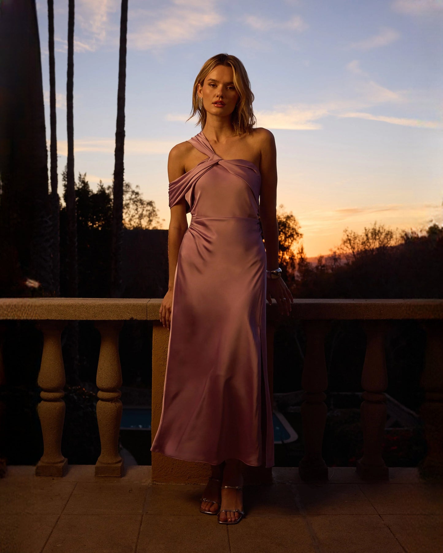 one-shoulder satin a-line midi bridesmaid dress - image 6