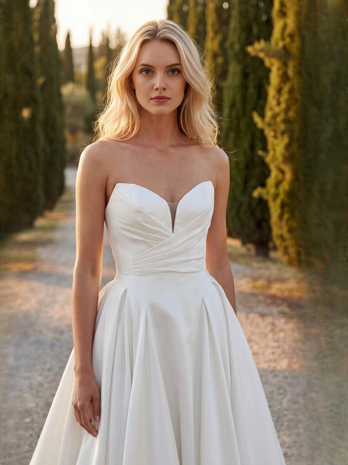 Ivory floor-length wedding dress, alternate view showing the full-length profile