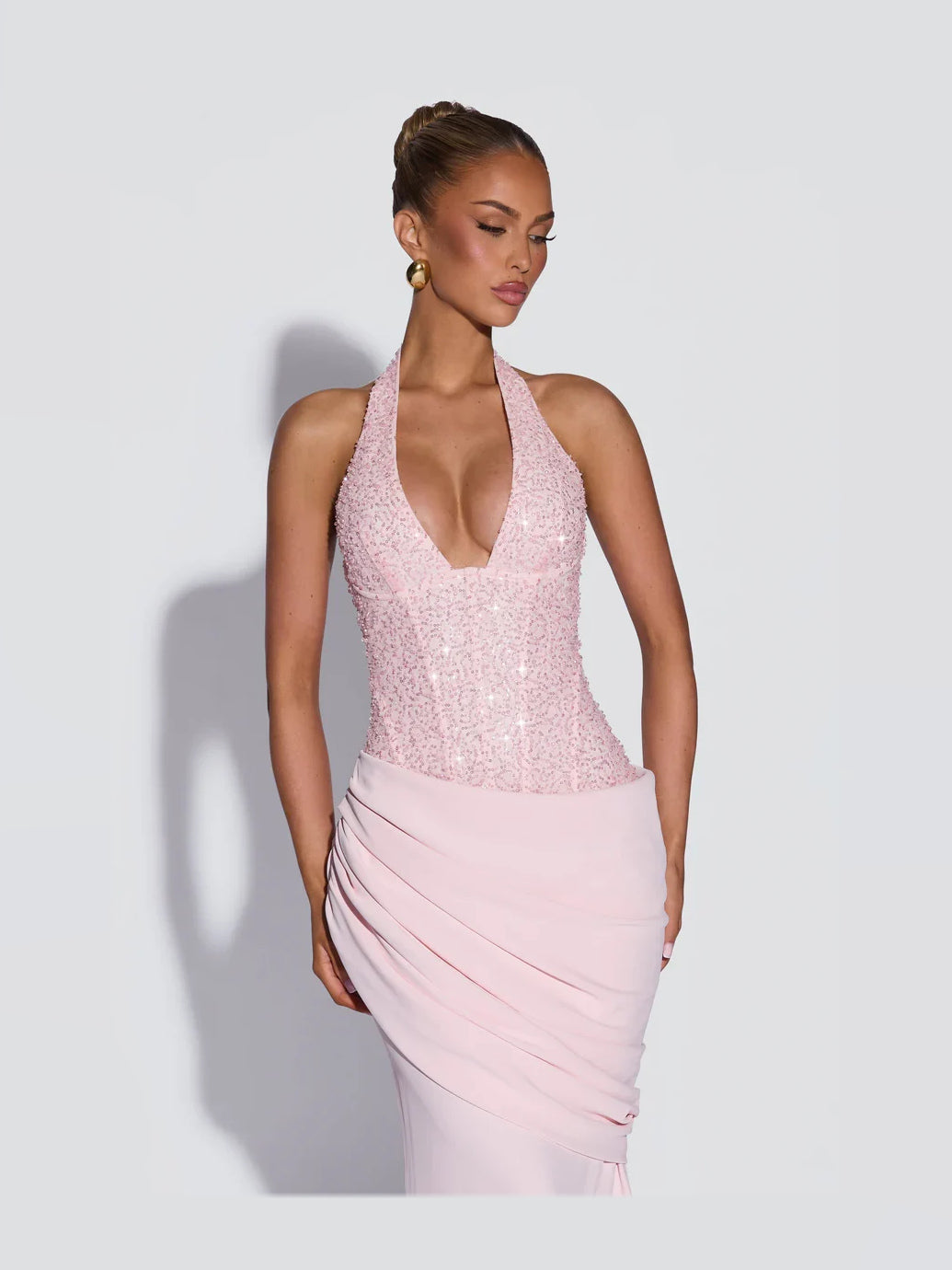 Lemon maxi prom dress, alternate view showing the full-length profile