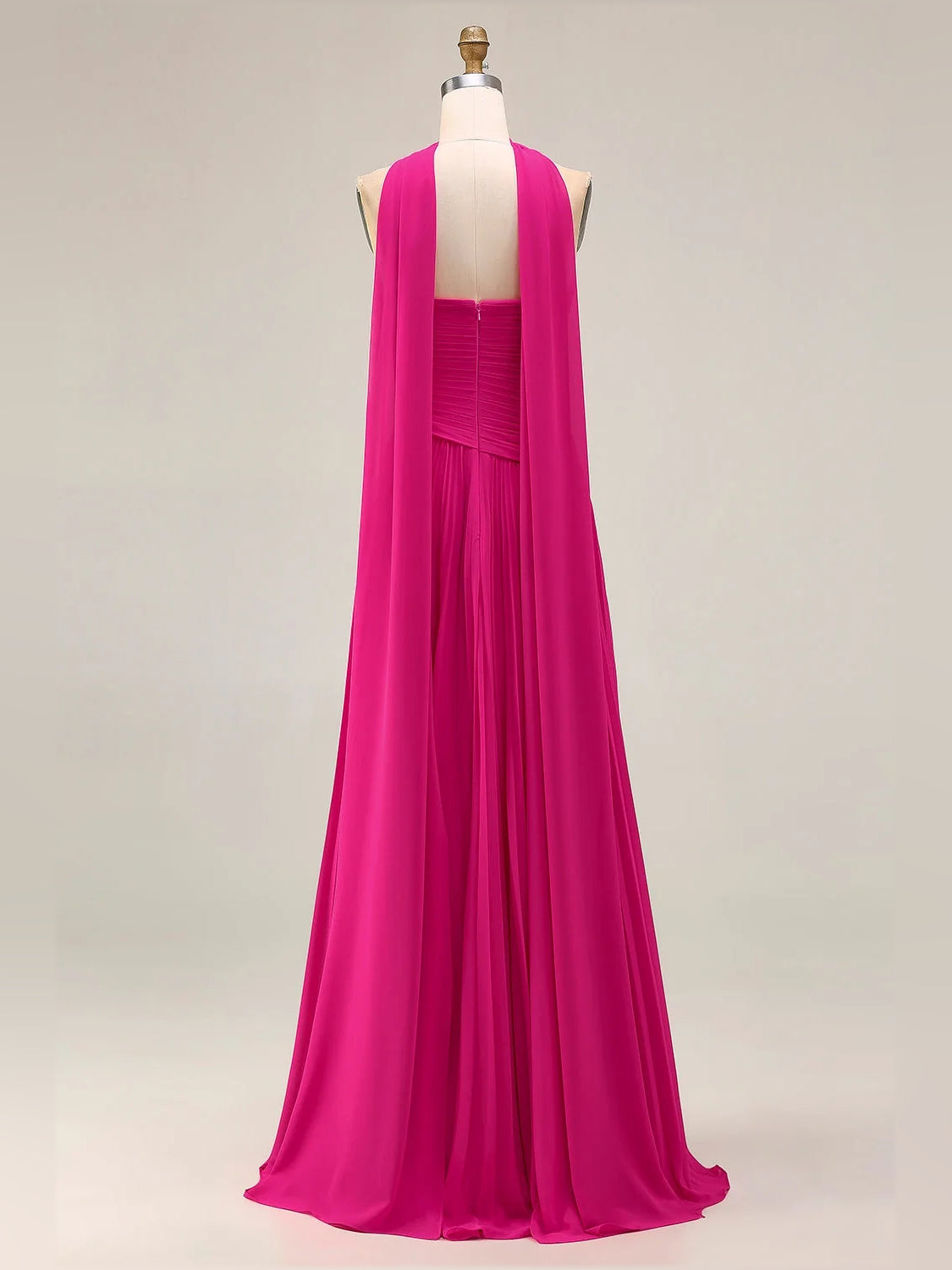 Fuchsia maxi prom dress, alternate view showing the full-length profile