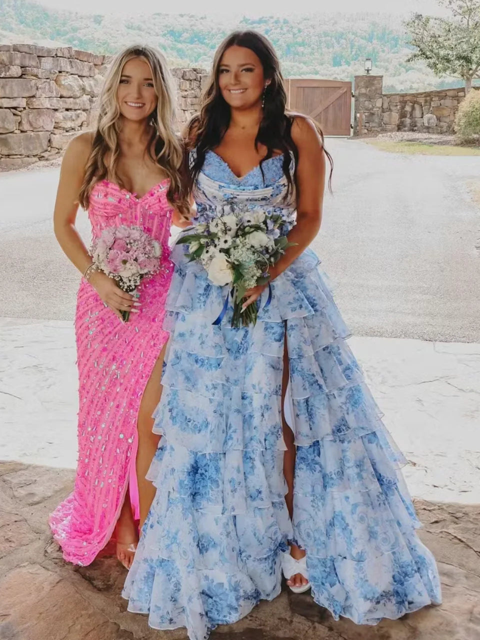 Blue floor-length prom dress, alternate view showing the full-length profile