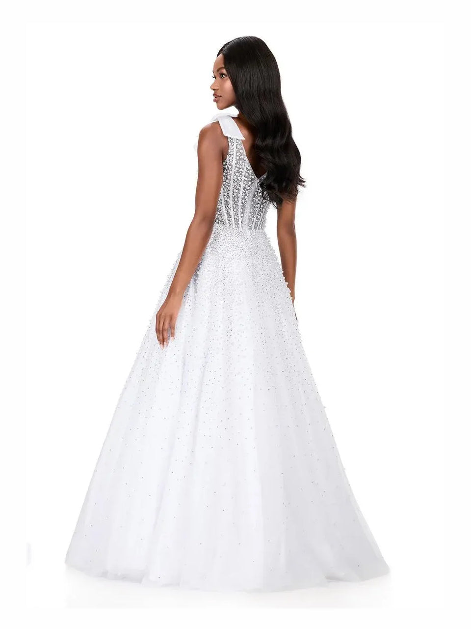 Pink floor-length prom dress, alternate view showing the full-length profile