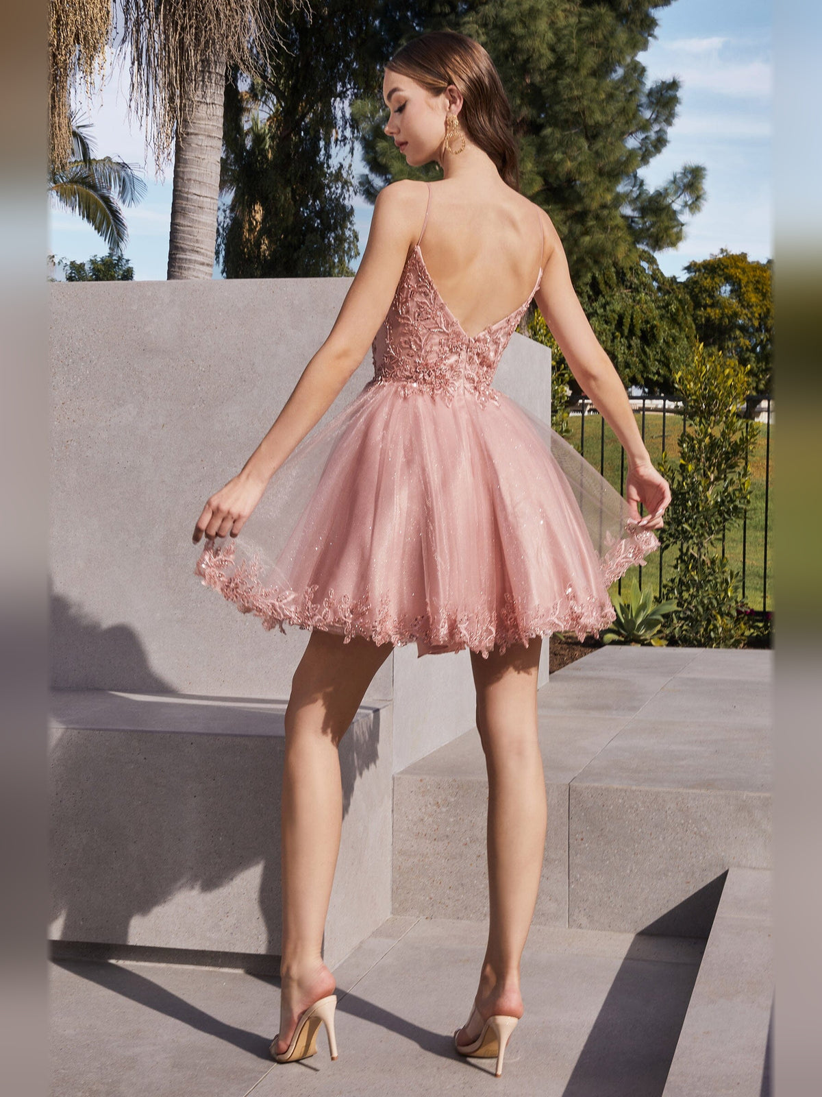 Dusty Sage short homecoming dress, alternate view showing the full-length profile