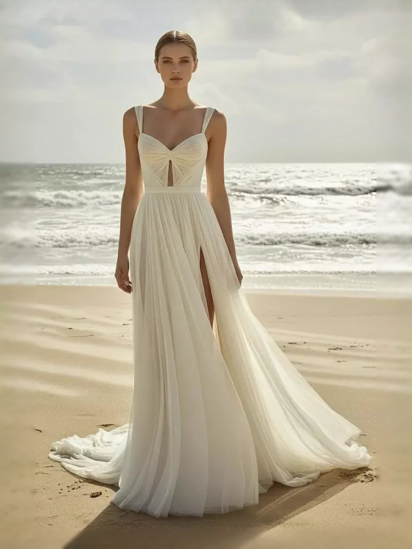 Ivory floor-length wedding dress, alternate view showing the full-length profile