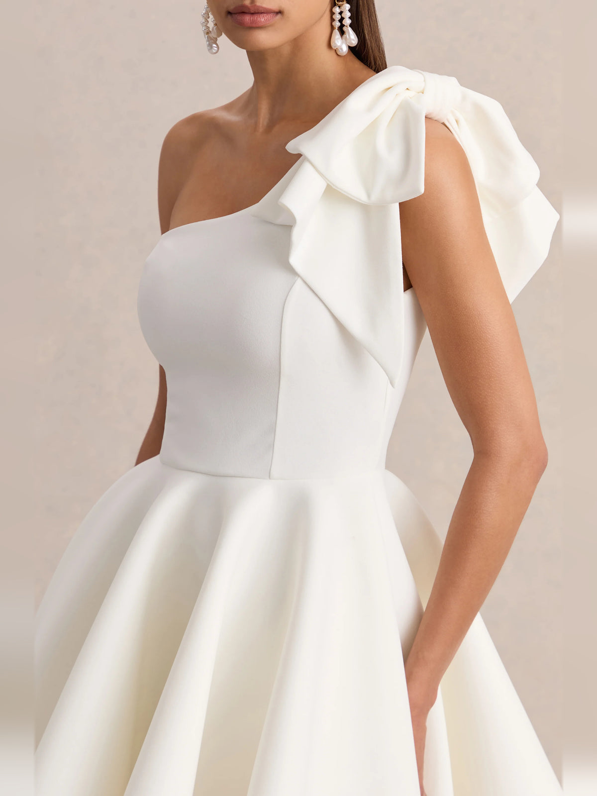 White mini homecoming dress, alternate view showing the full-length profile