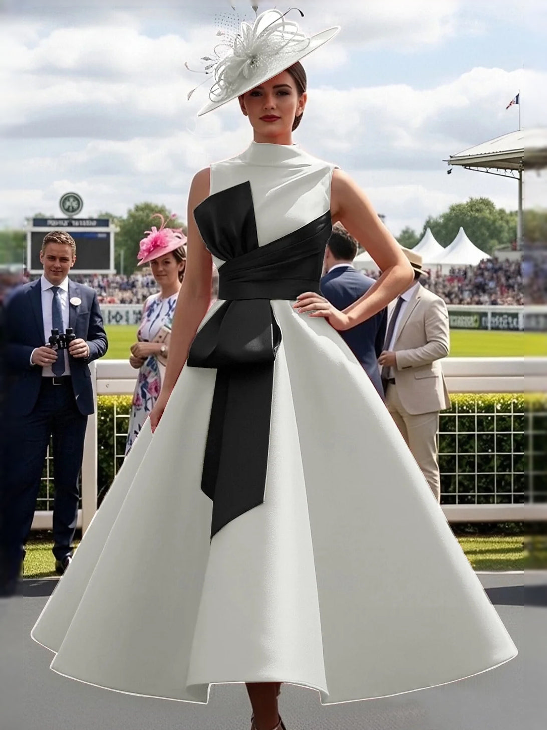 Ivory white midi prom dress, alternate view showing the full-length profile