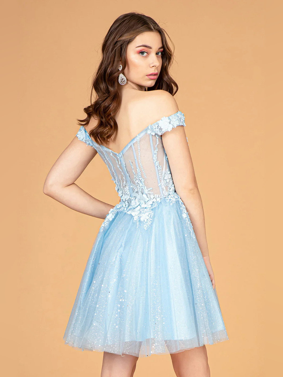 White mini homecoming dress, alternate view showing the full-length profile