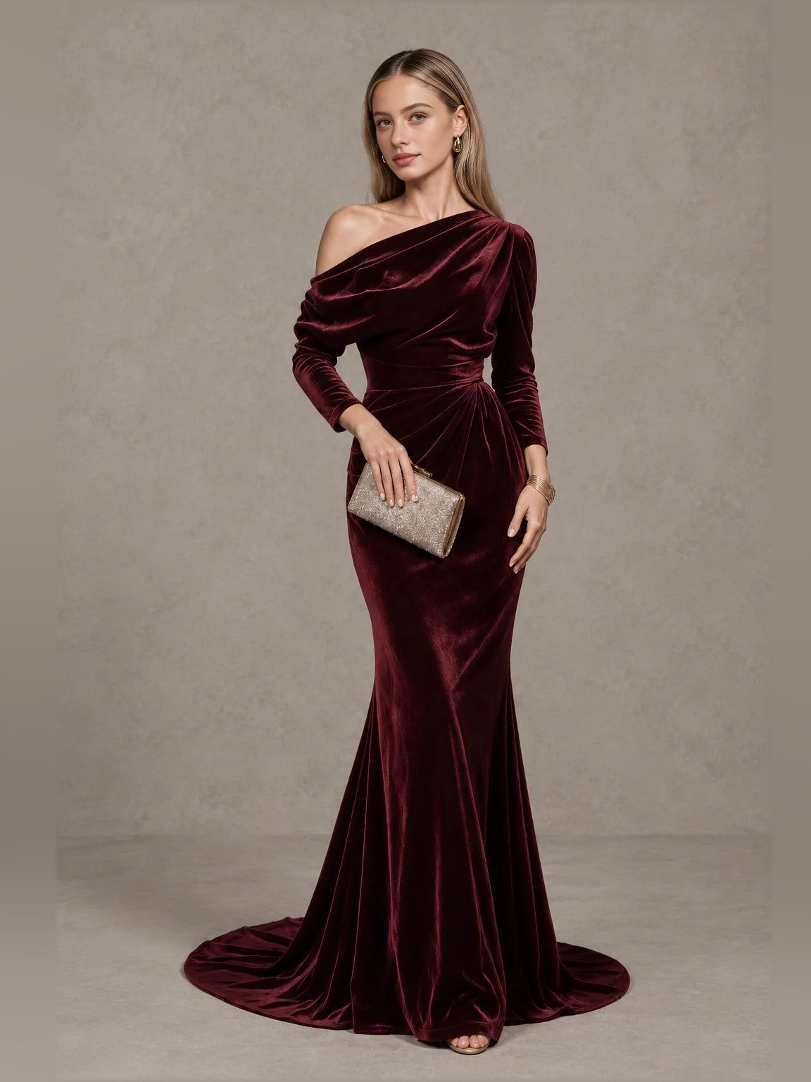 Navy floor-length bridesmaid dress, alternate view showing the full-length profile