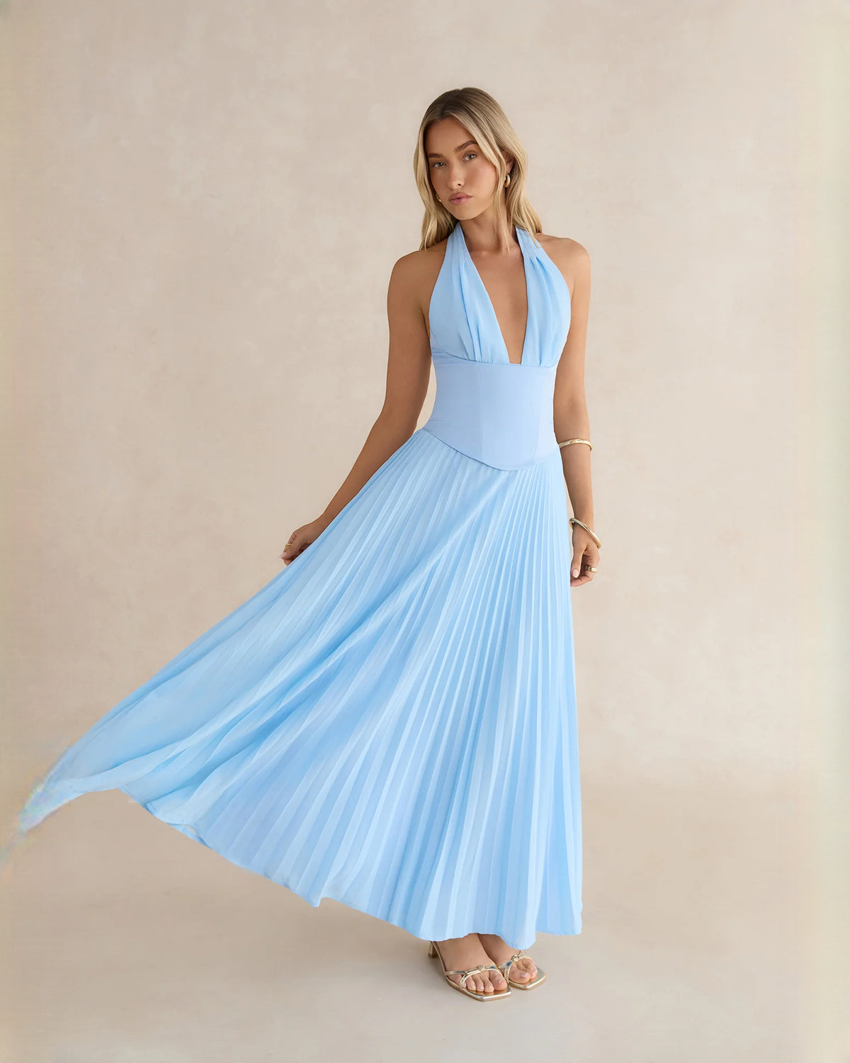 halter neck chiffon a-line maxi bridesmaid dress - image 6