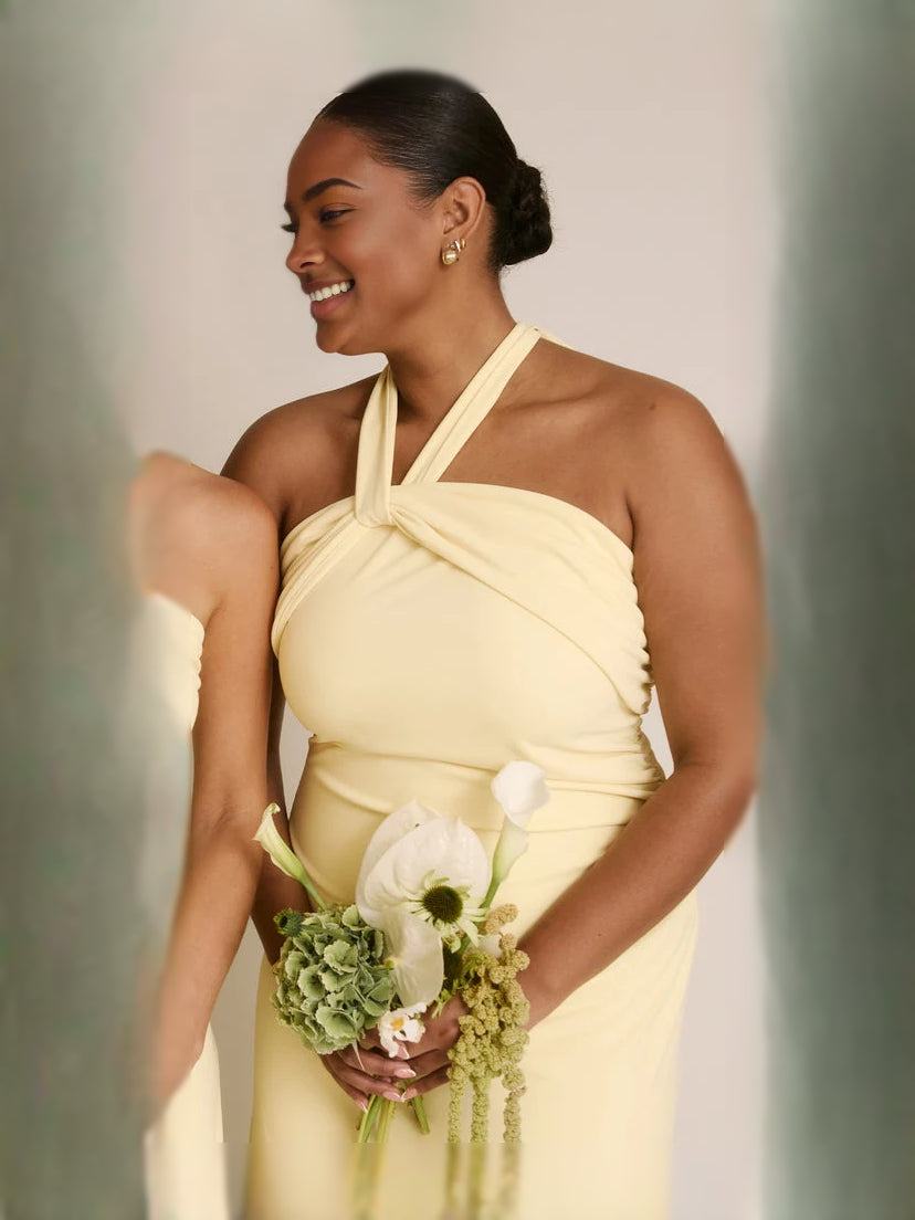 Black floor-length bridesmaid dress, alternate view showing the full-length profile