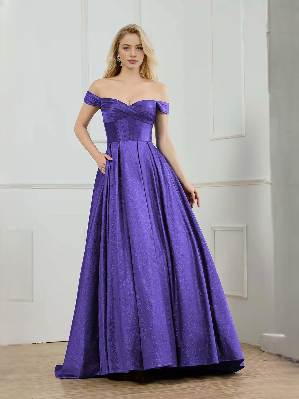 Purple floor-length prom dress, alternate view showing the full-length profile