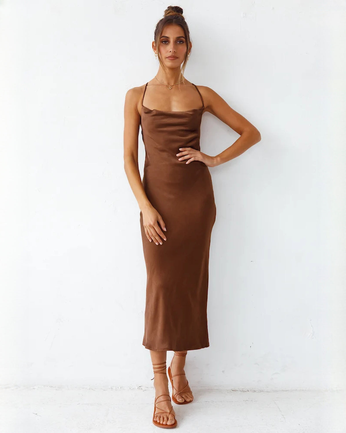 sleeveless satin a-line maxi bridesmaid dress - image 6