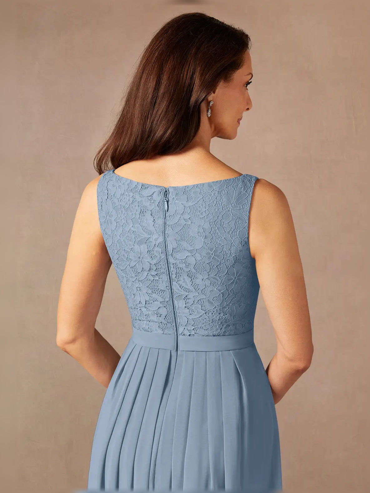 Dusty Blue maxi mother of the bride dress, alternate view showing the full-length profile