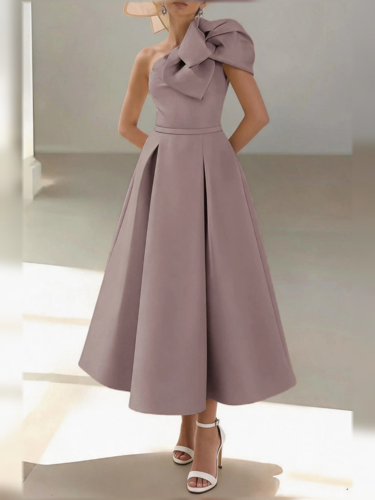 Dusk midi mother of the bride dress, alternate view showing the full-length profile