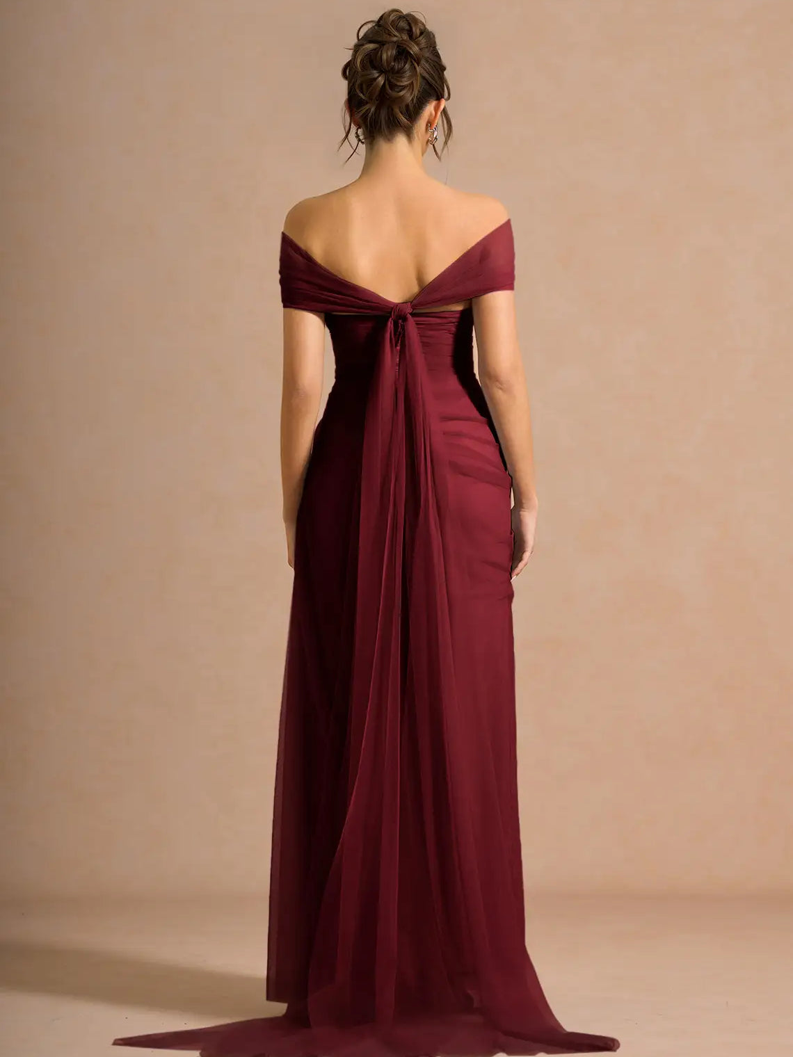 Powder Blue column floor-length formal dress with draping, alternate view showing the hem