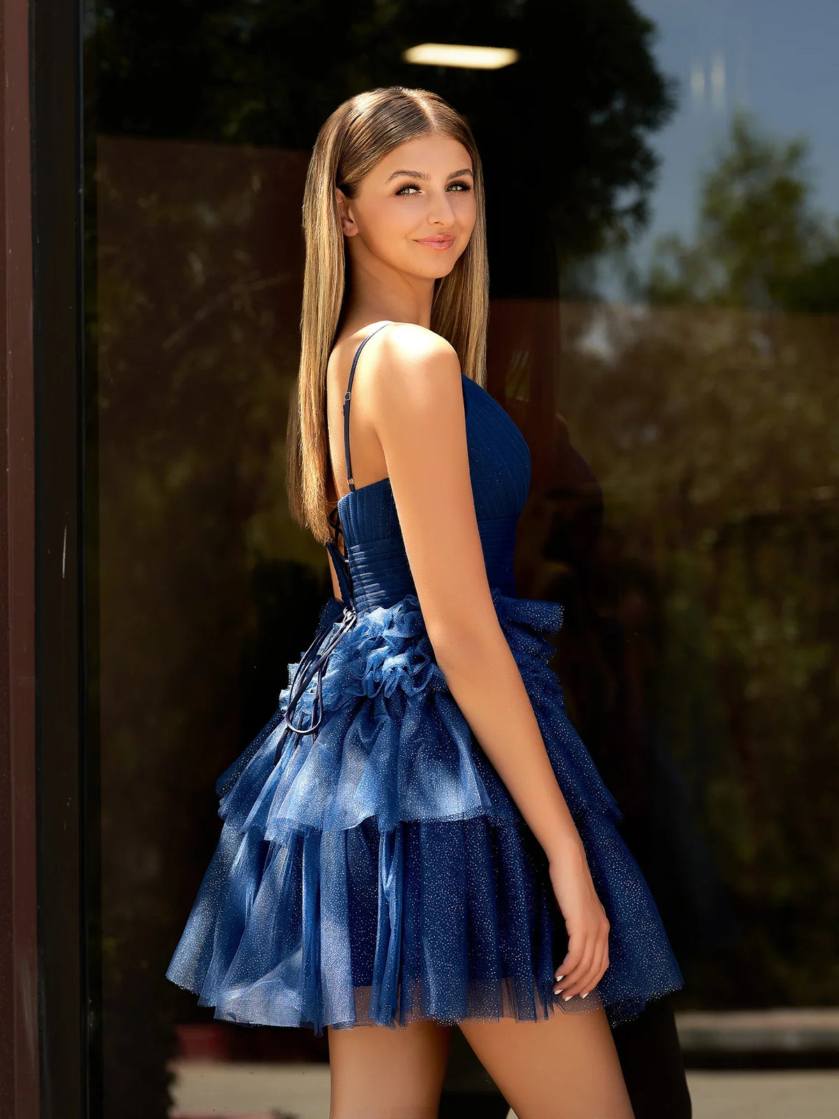 Blush Pink mini homecoming dress, alternate view showing the full-length profile