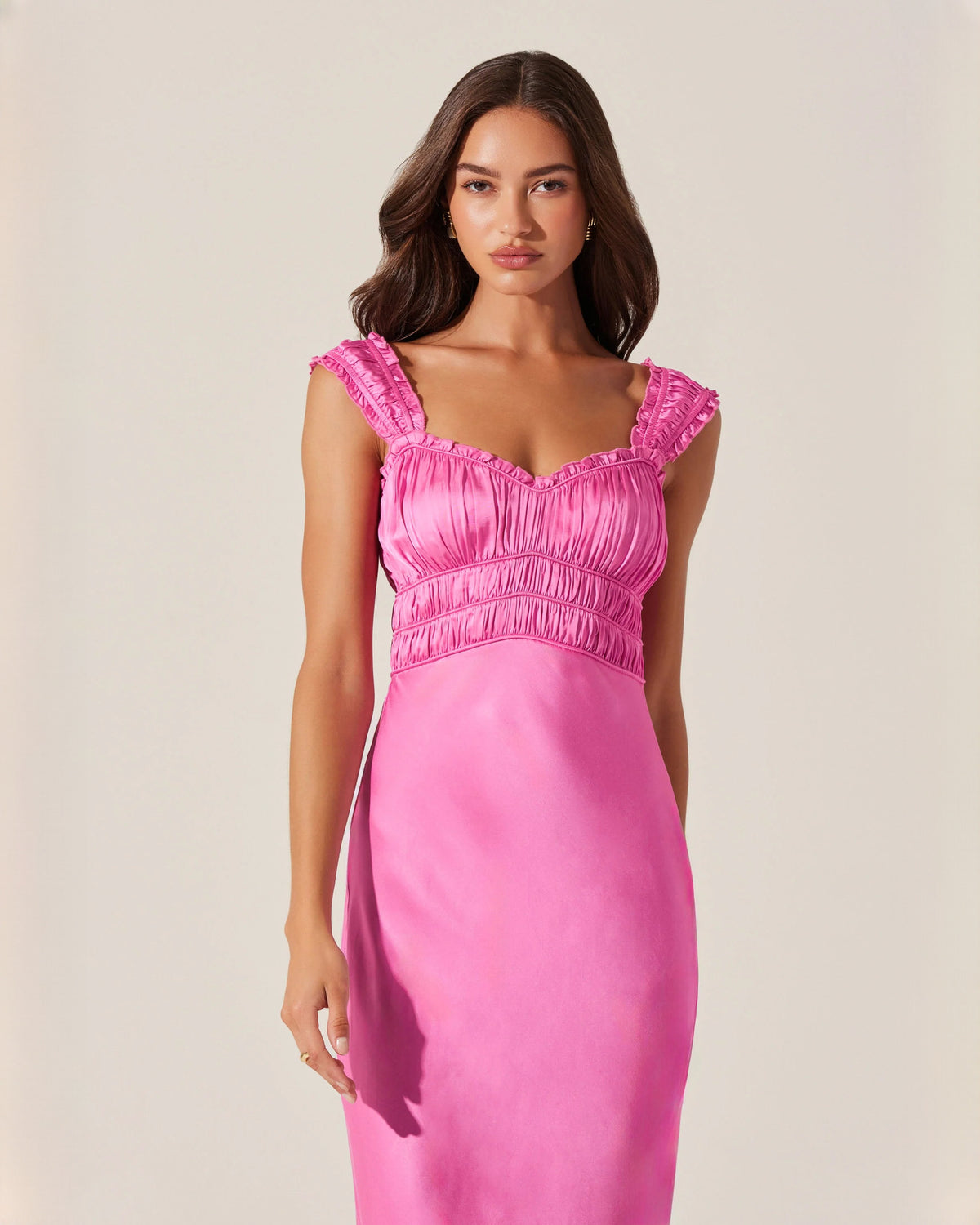 sleeveless structured satin a-line midi bridesmaid dress - image 6