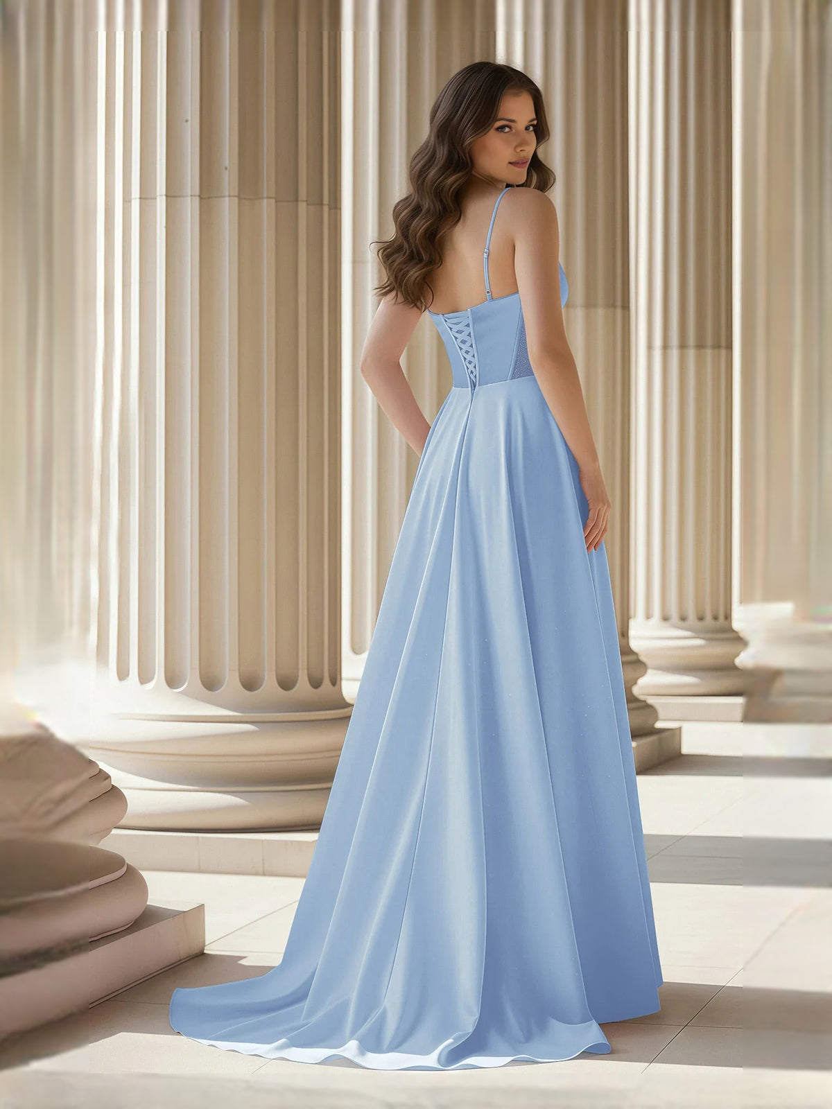 Black floor-length prom dress, alternate view showing the full-length profile
