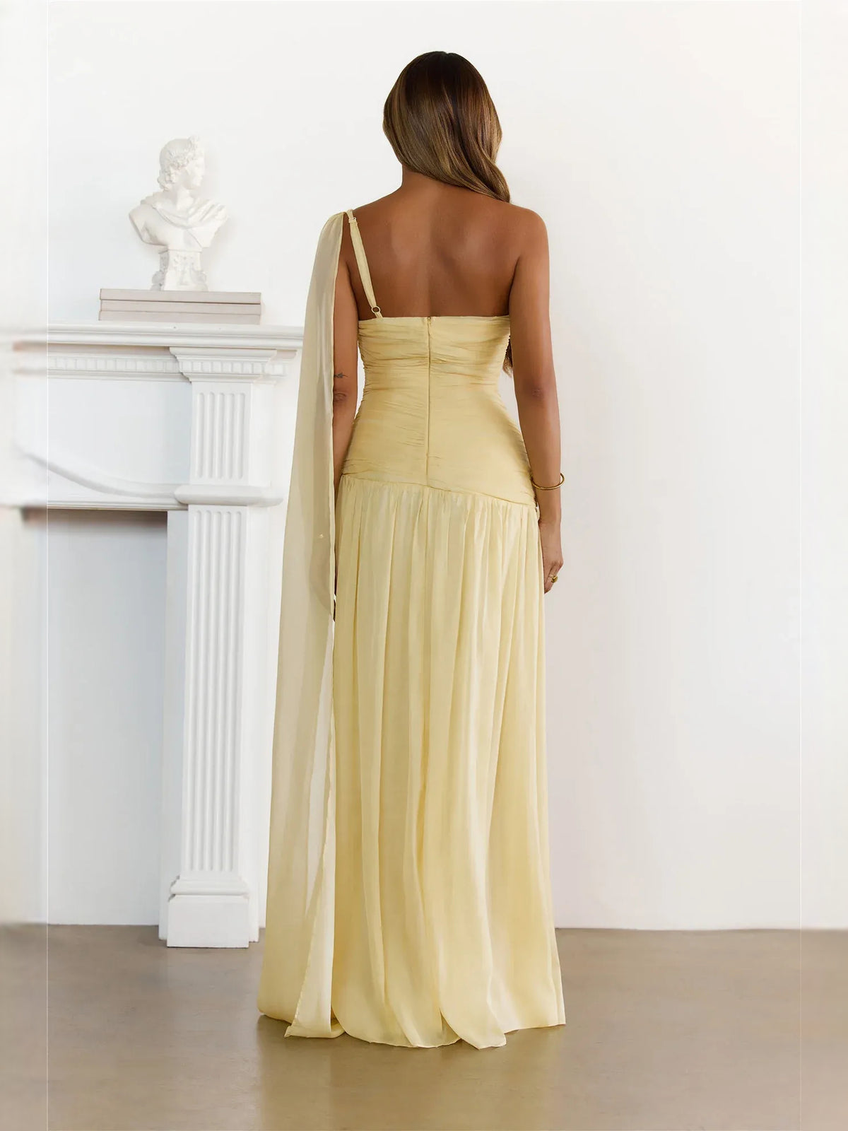 Dusty Blue maxi prom dress, alternate view showing the full-length profile