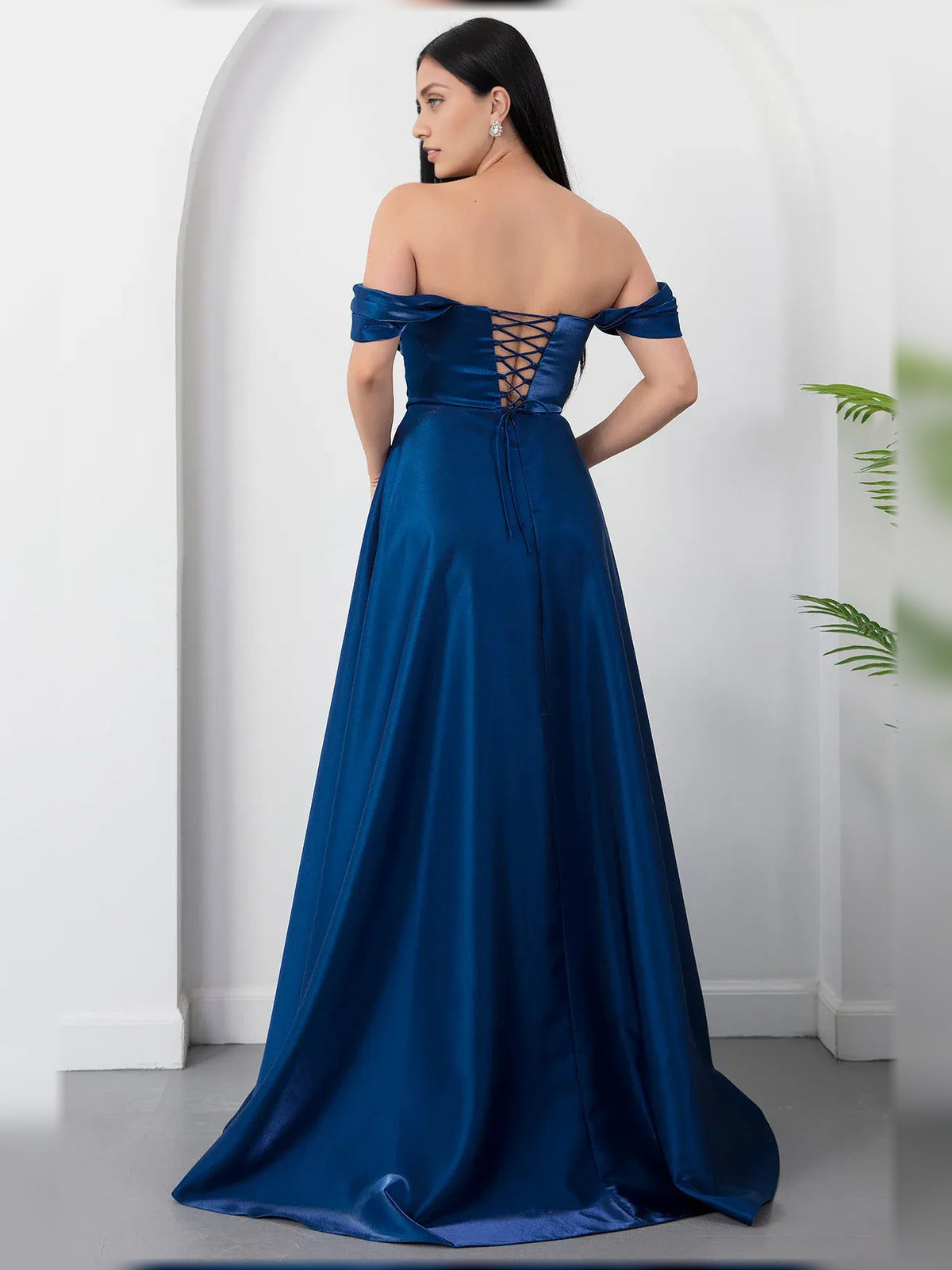 Deep Red a-line floor-length formal dress with corset-style bodice, alternate view showing the hem