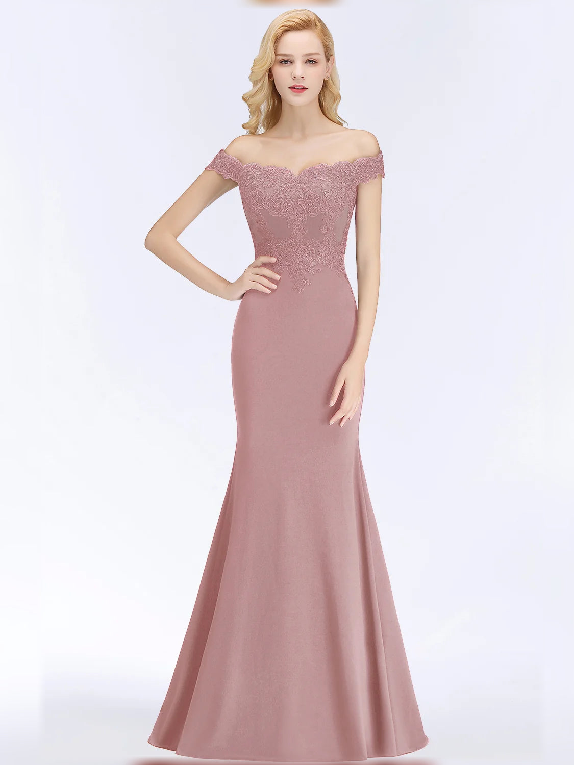 Dusty Rose floor-length bridesmaid dress, alternate view showing the full-length profile