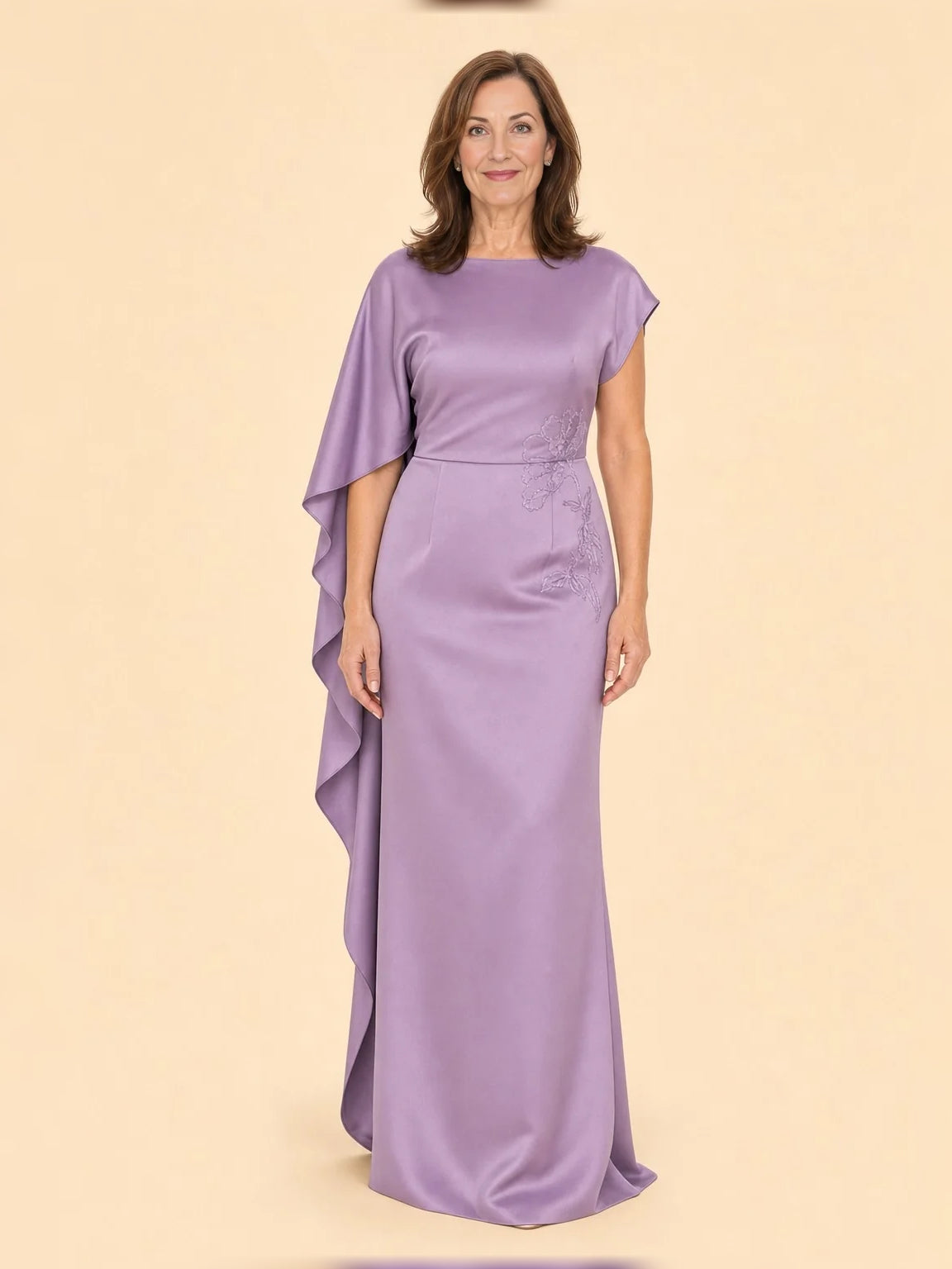 Deep Purple maxi mother of the bride dress, alternate view showing the full-length profile