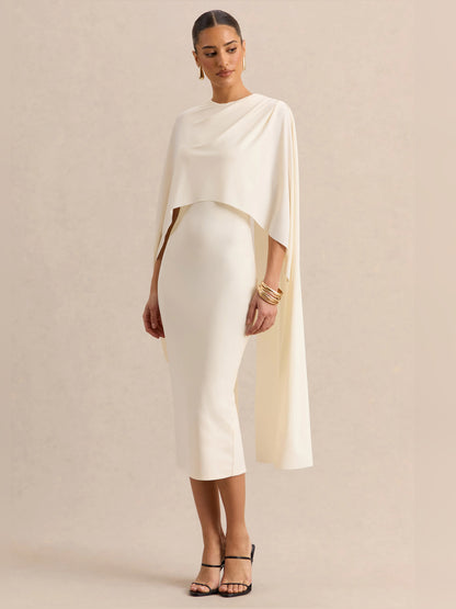 Cream midi formal dress, alternate view showing the hem