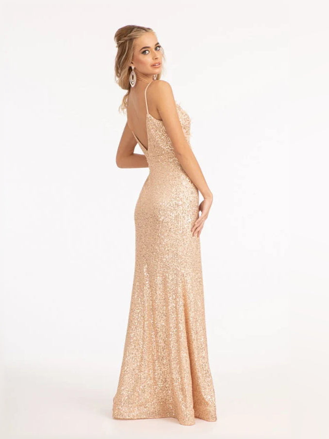 Champagne mermaid floor-length formal dress with skirt slit, alternate view