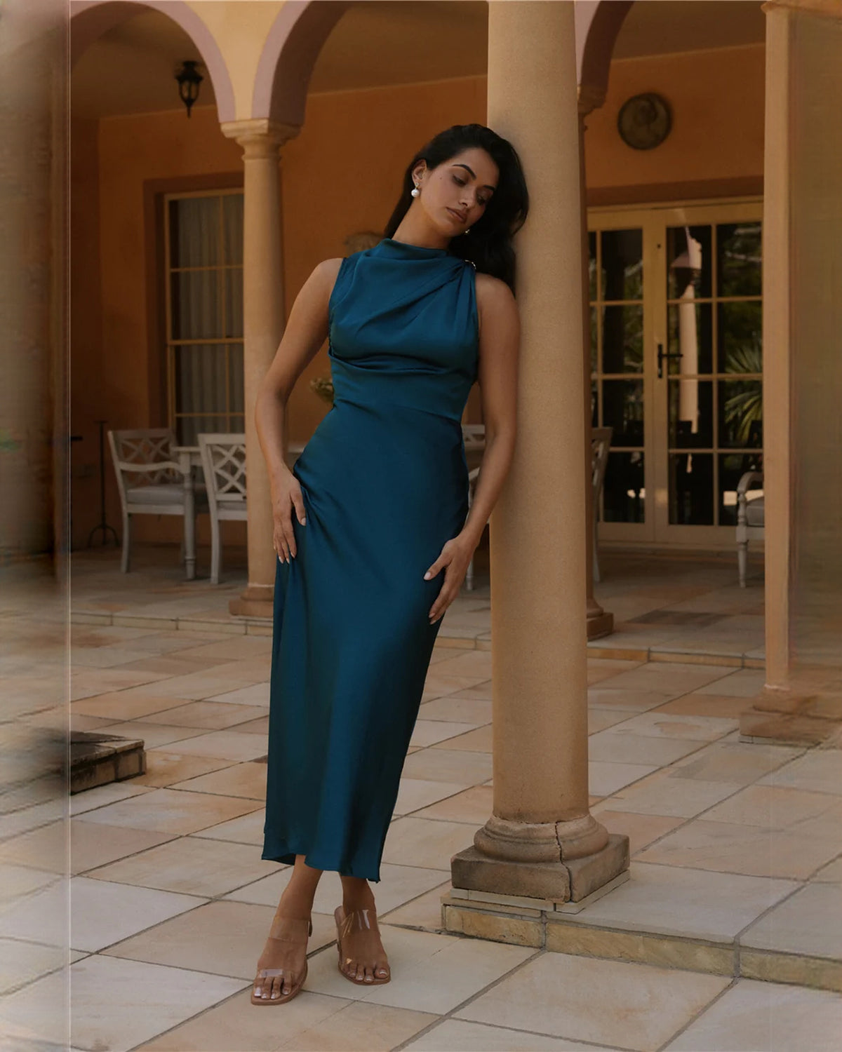 sleeveless satin a-line midi bridesmaid dress - image 6