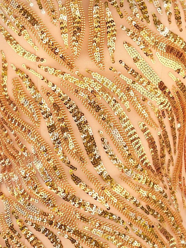 Gold mini homecoming dress, alternate view showing the full-length profile