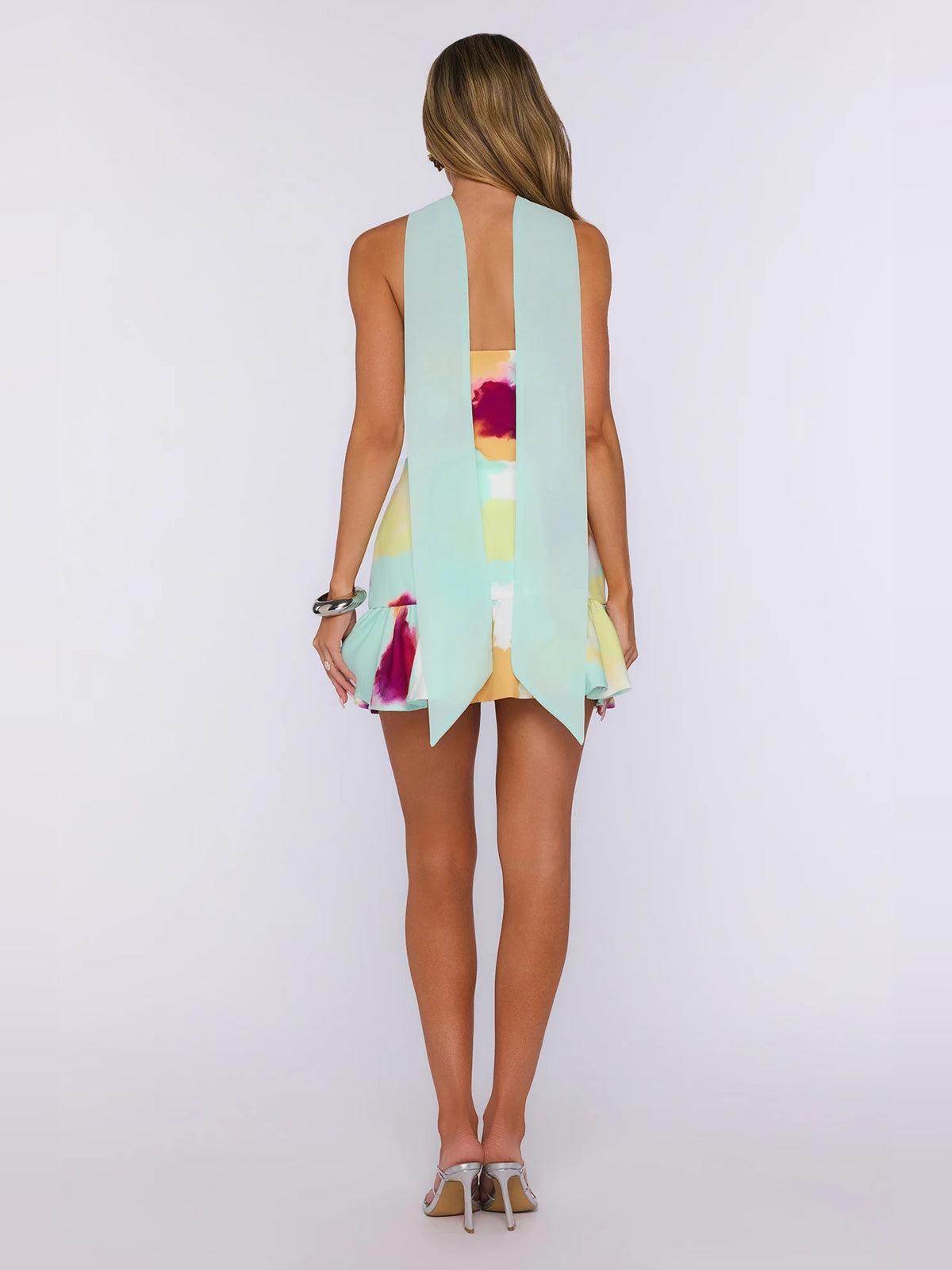 Multi mini homecoming dress, alternate view showing the full-length profile