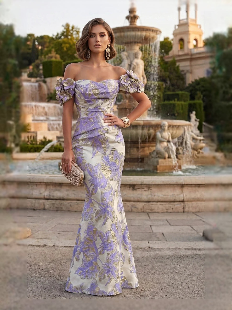 Lilac floor-length mother of the bride dress, alternate view showing the full-length profile